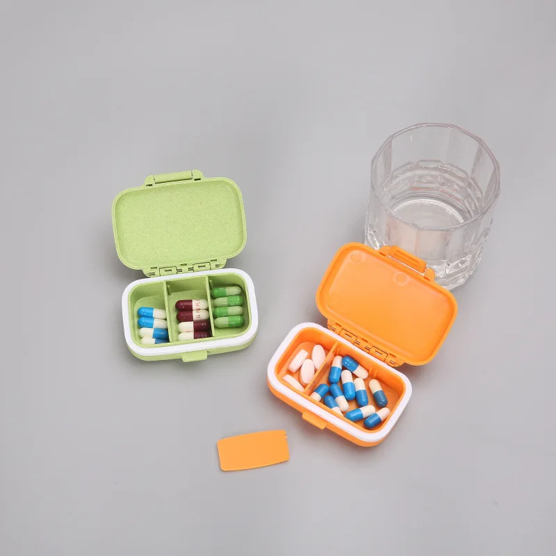 Portable Daily Weekly Plastic Wheat Straw 3 Compartments Travel Medicine Pill Storage Cases Pill Box Organizer