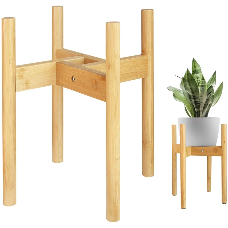 Natural Bamboo 2 Height Selections Adjustable Tall Pot Stands for Plants