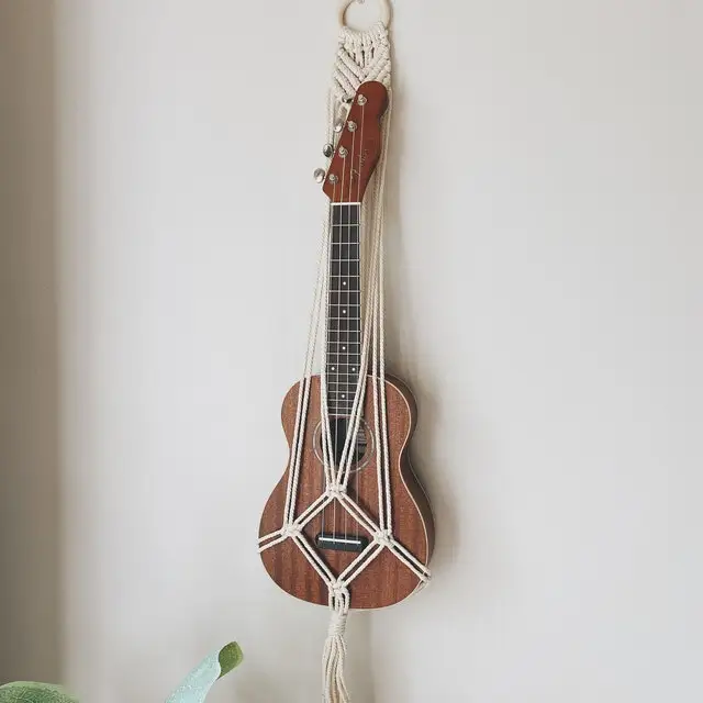 Boho Handmade Gift Cotton Wall Hanging Macrame Ukulele Hanger Holder Guitar Hanger