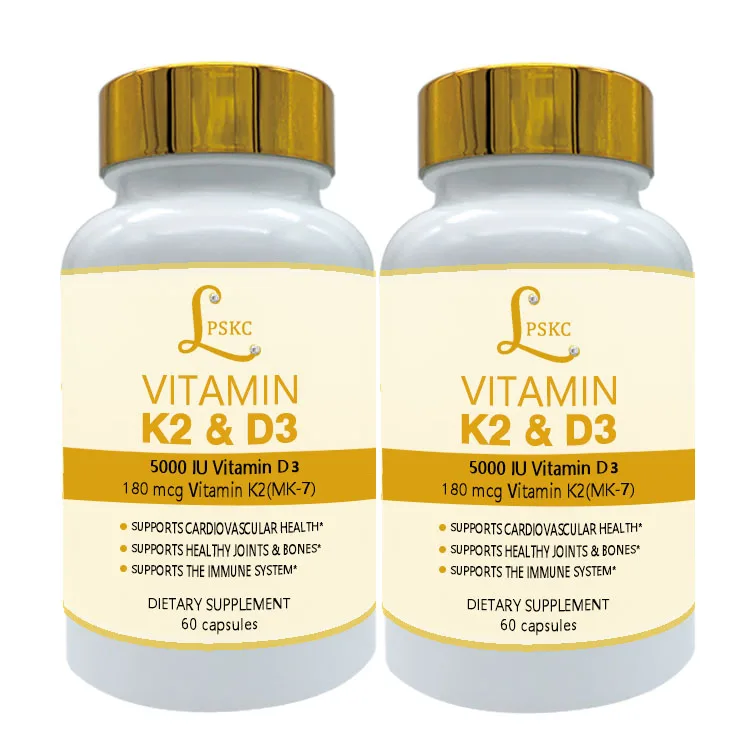 Private Label Best Combo Vitamin D3 5000IU Vitamin K2 Supplement Supports Healthy Bones  Softgels Capsules