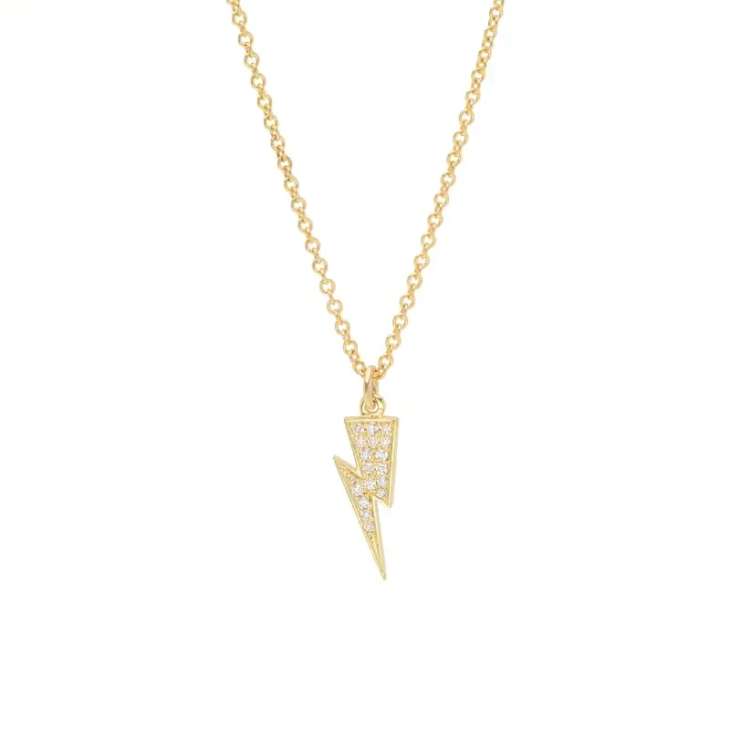 Mini lightning bolt necklace 14k gold plated thunder button necklaces