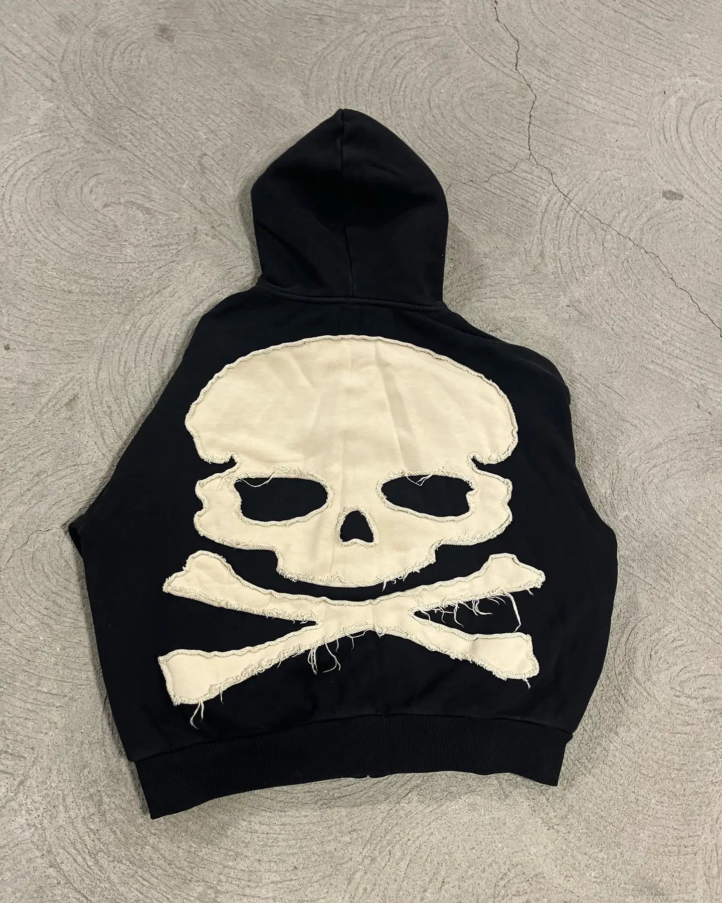 Custom Logo Distressed  French Terry Oversized Boxy Hoddies Applique Embroidery Patch Raw Edge Zipper Hoodies Men