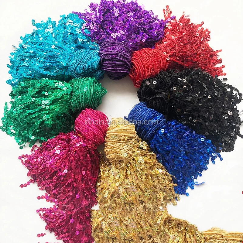 6 Inches 10 Yards Sequin Chain Trimming Long Sequin Fringe For Selling