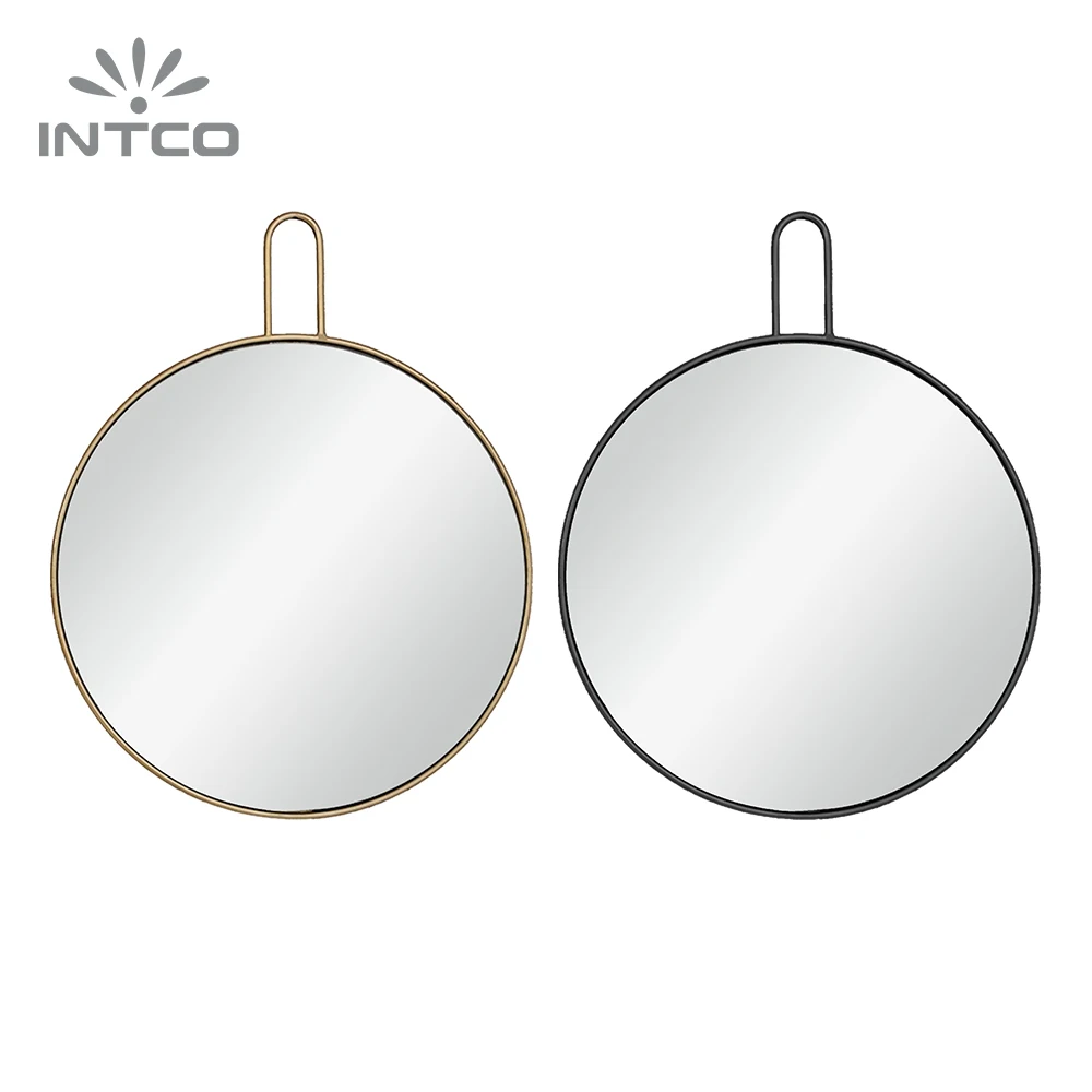 INTCO Wholesale New Arrival Modern Wall Decorative Metal Round Framed Makeup Mirror with Fashion Hanger
