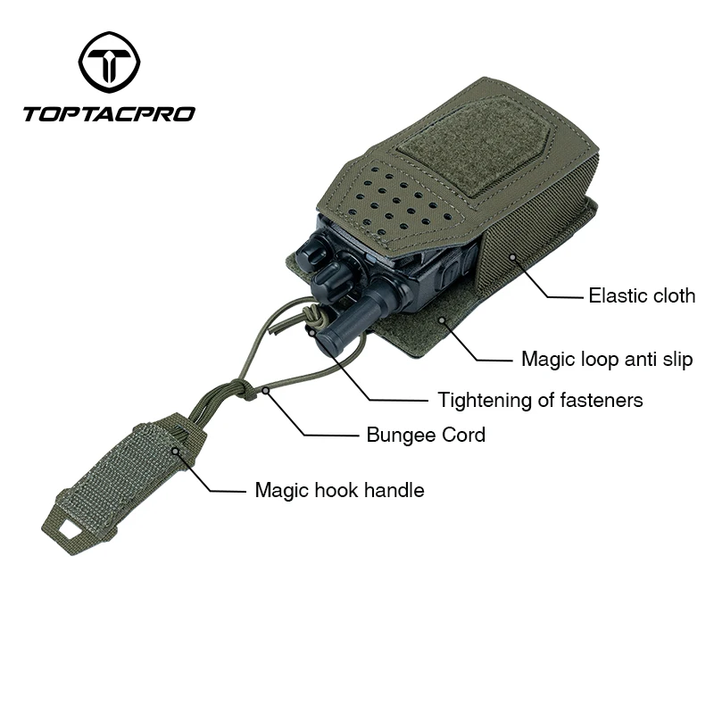 TOPTACPRO MOLLE Mag Pouch Walkie-talkie Holder Ranger Green Multi Function Tactical Mini Radio Pouch