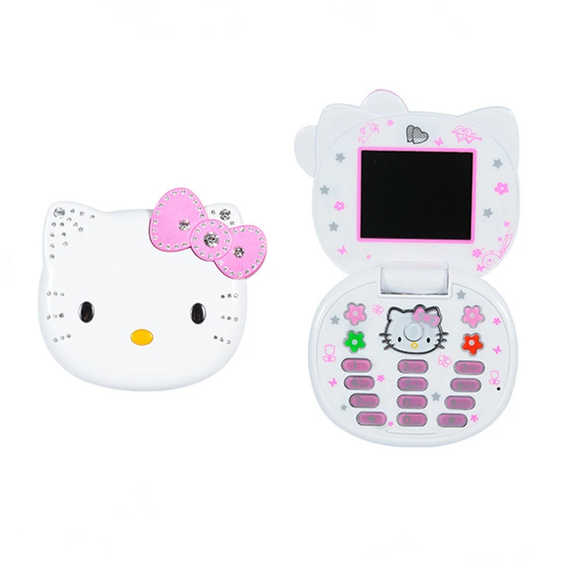 Cute Mini Girl Mobile Phone Quad Band Flip Cartoon Unlocked Kids Children Dual Sim CellPhone With Gift Cat Head Bag Lanyard