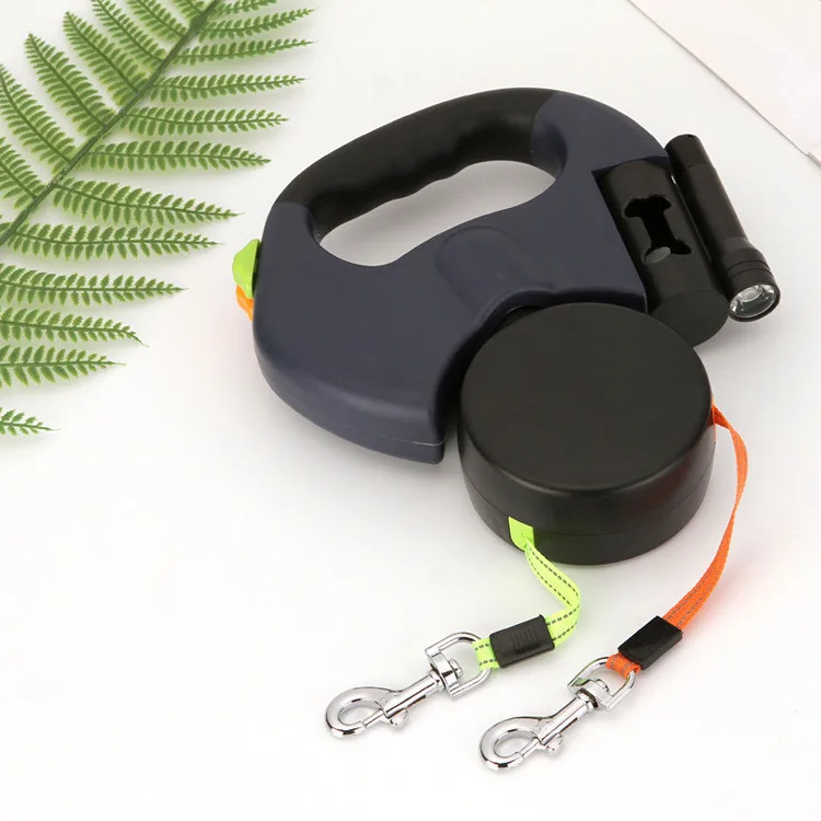 Pet Leash Automatic Retraction Dog Tow Rope Adjustable Double-ended Rope One-two Towing Belt  With Night Light And Garbage Bag