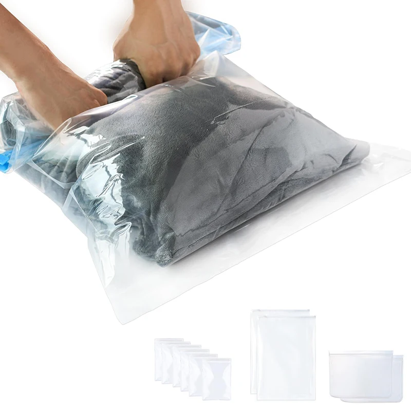Vacuum Storage Bags and Ziplock Set for Travel Essentials No Vacuum or Pump Needed Space Saver Bags for Travel Accessories
