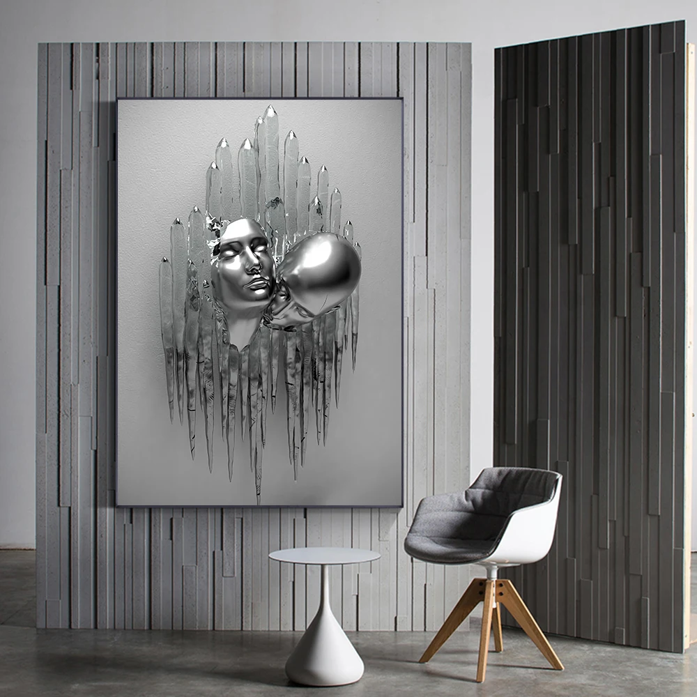 Modern Metal Figure Statue Art Canvas Painting Romantic Abstract Posters And Prints Wall Pictures