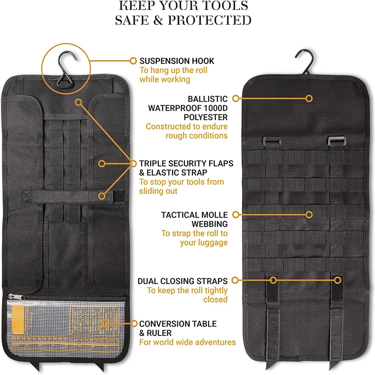 Heavy Duty and Waterproof Motorcycle Tool Roll Tool Bag with Hanger Hook