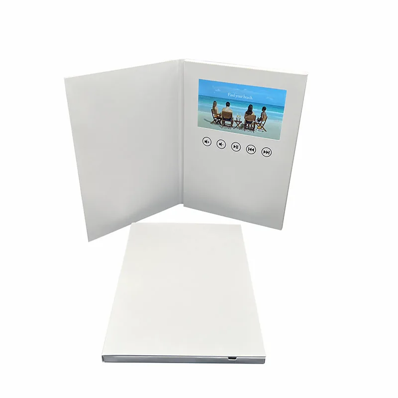 customized A4 size  hardcover paper 7 inch LCD video brochure 10.1 inch hd ips tft white video brochure blank video book