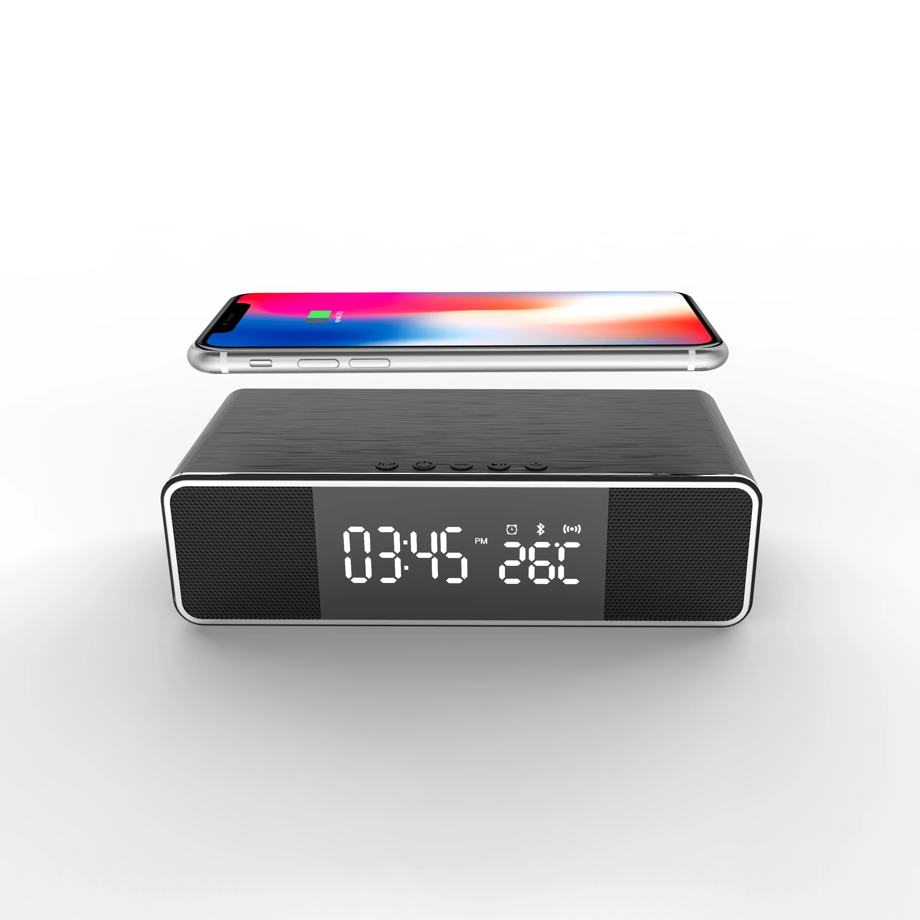 Best gift promotional desk & table clock digital clock wireless charger Phone 5W 10W QI wireless charging wooden LED alarm clock