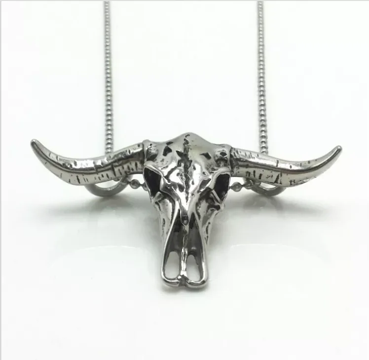 Punk steam men 3D stainless steel animal head cow skull necklace