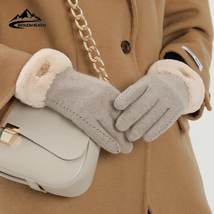 GOLOVEJOY DY35 Wholesale Knitted Cashmere Gloves Women Mittens Warm Touch Screen Winter Cashmere Gloves