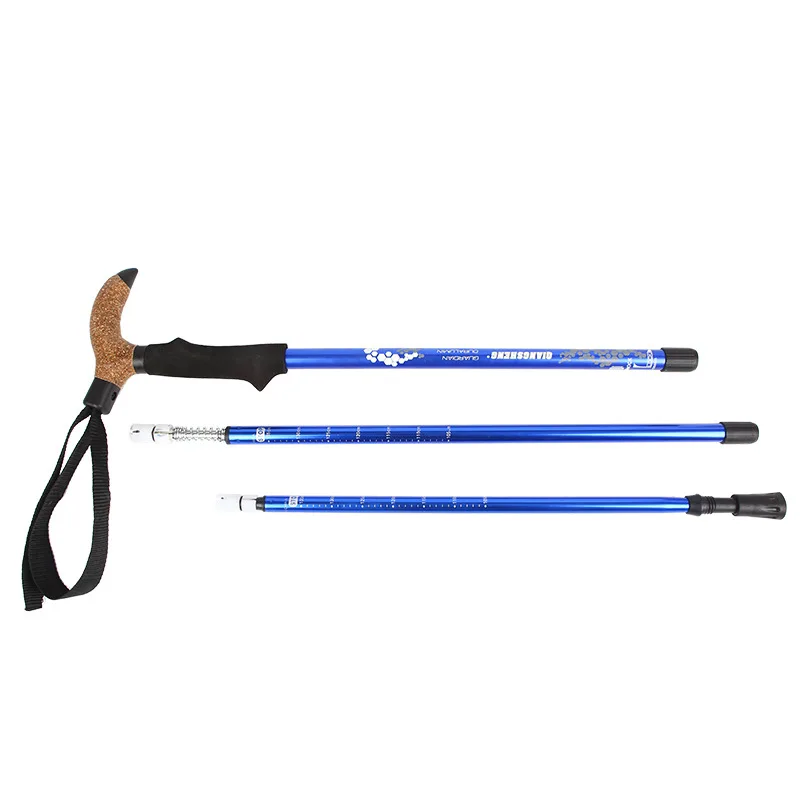 NEWMAJOR Aluminum Alloy Telescopic Shock Absorber Hiking Cane with Curved Handle Outdoor Folding Walking and Trekking Cane