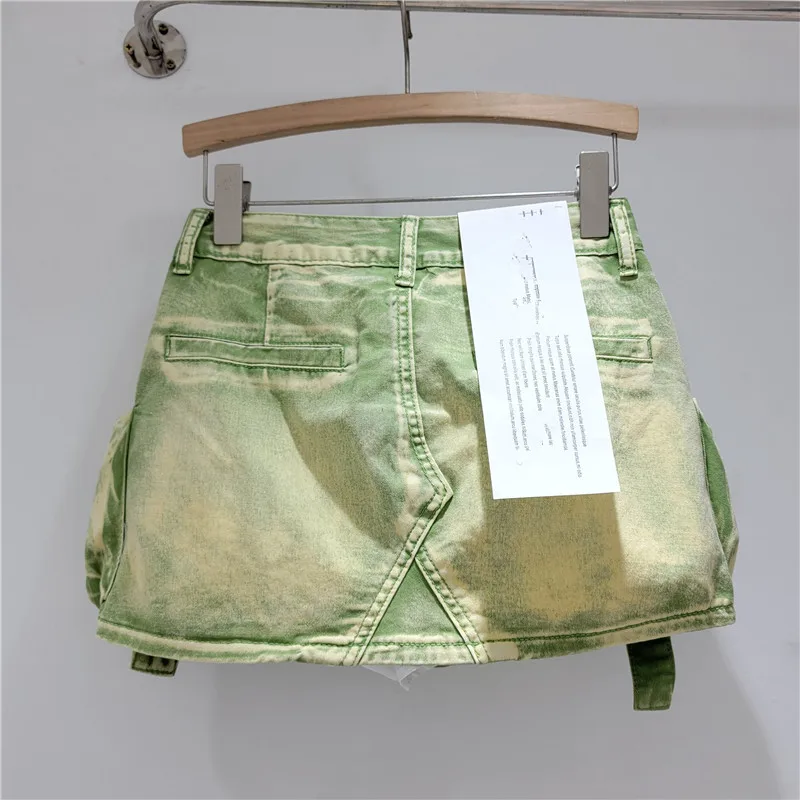 Vintage Denim Shirts Cargo Skirt Fashion Low Waist Mini A-line Jean Skirt With Pockets For Women