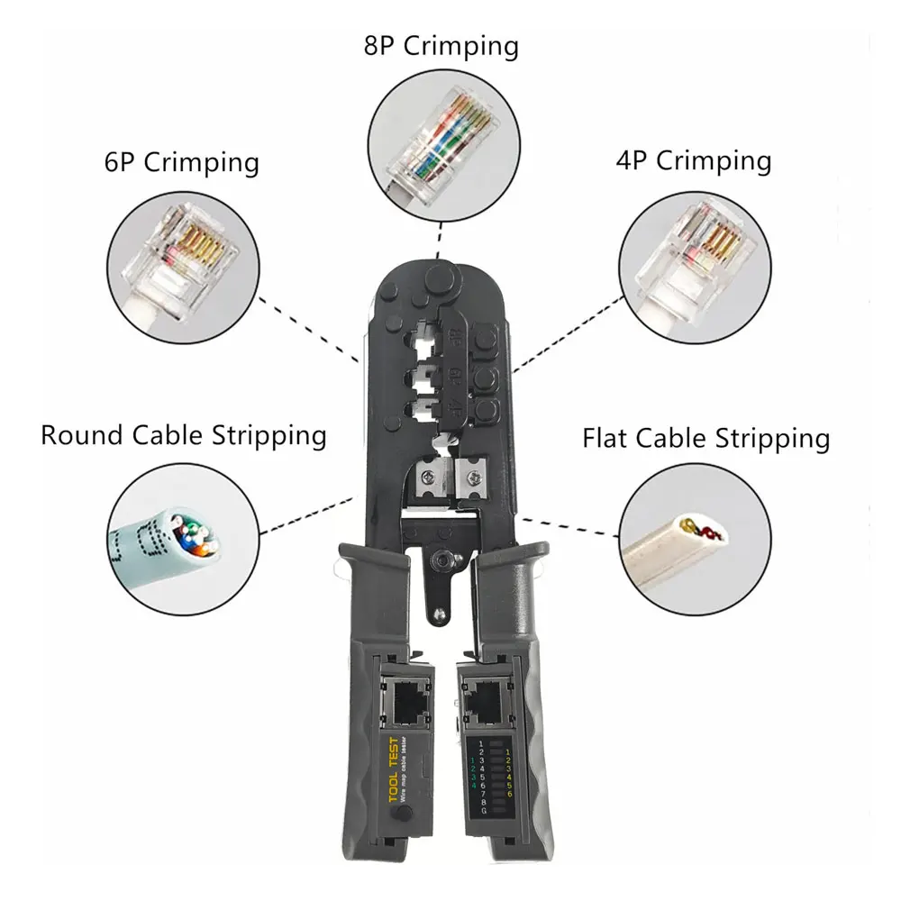 Network Wire Cable clamp Crimper Stripper LAN Tester Cat5e Cat6 Pass Through RJ12 RJ45 Crimping Tool for 6P 8P