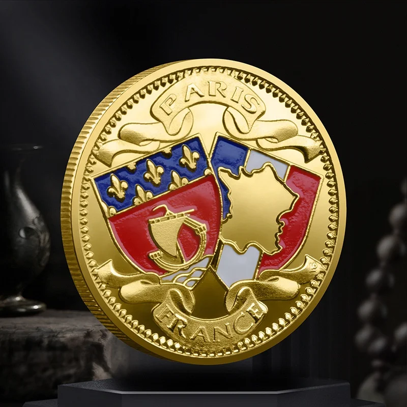 European France Paris Gold Plated Metal Craft Commemorative Tourism Souvenir Coin Token