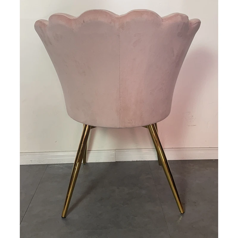 
home furniture modern leisure coffee sofa chair Accent Chair pink velvet Flower Shell Dining Chair with golden metal Legs 