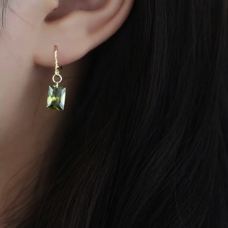 2022 Lot Natural Peridot Green Beads Dangle Aretes Jewelry Statement Rectangle Dangle Hook Earrings for Women