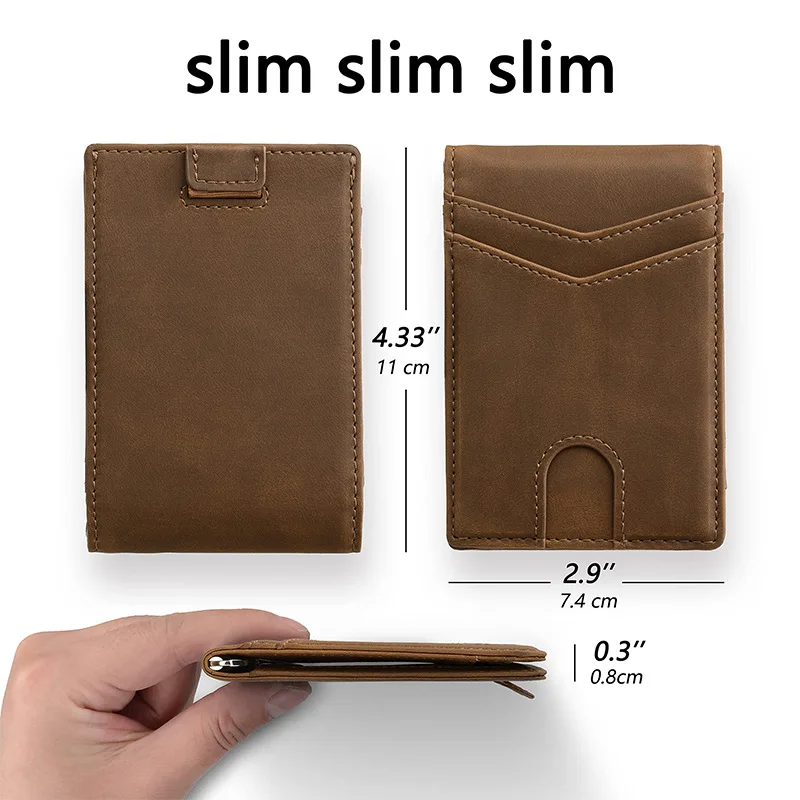Custom Logo Business Card Holder Short Dollar Money Clip For Men Genuine Leather Certificate Bags Designer RFID Blocking Wallet