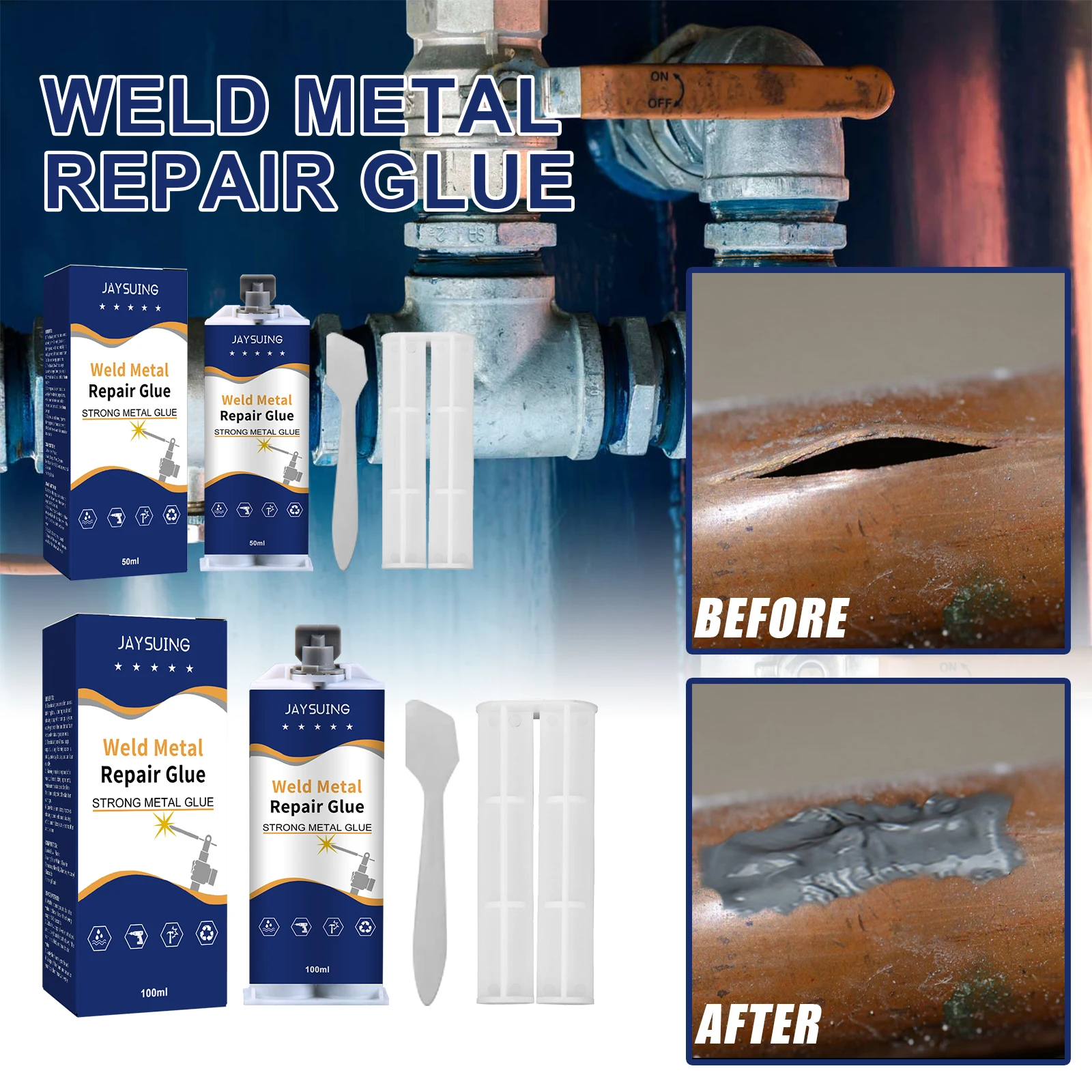 Metal Glue Weld Metal Repair Glue Cast Iron High Strength Repairing Adhesive Heat Resistance Cold Weld Industrial Repair Agent