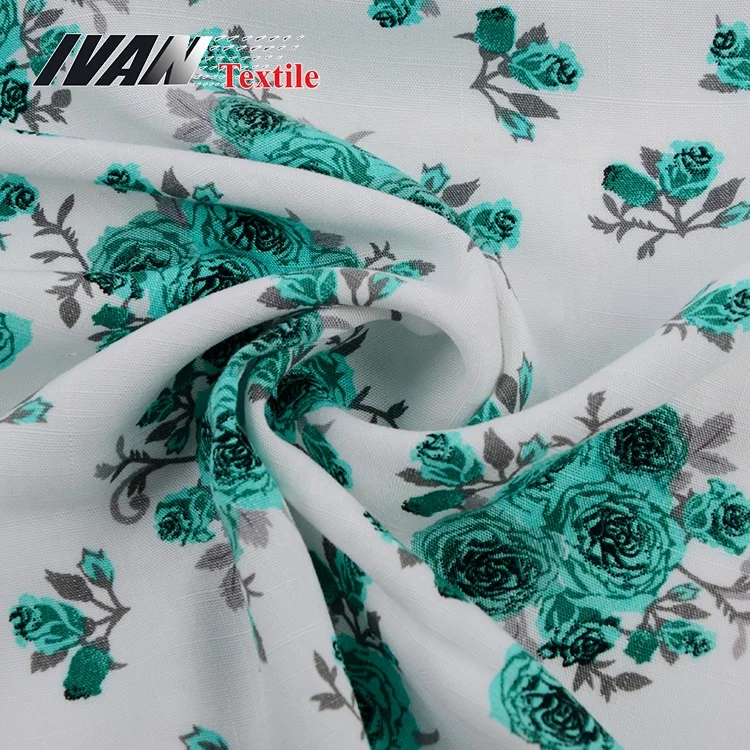 Shaoxing textile custom services woven floral slub organic printed spun 100 rayon challis fabric for dress