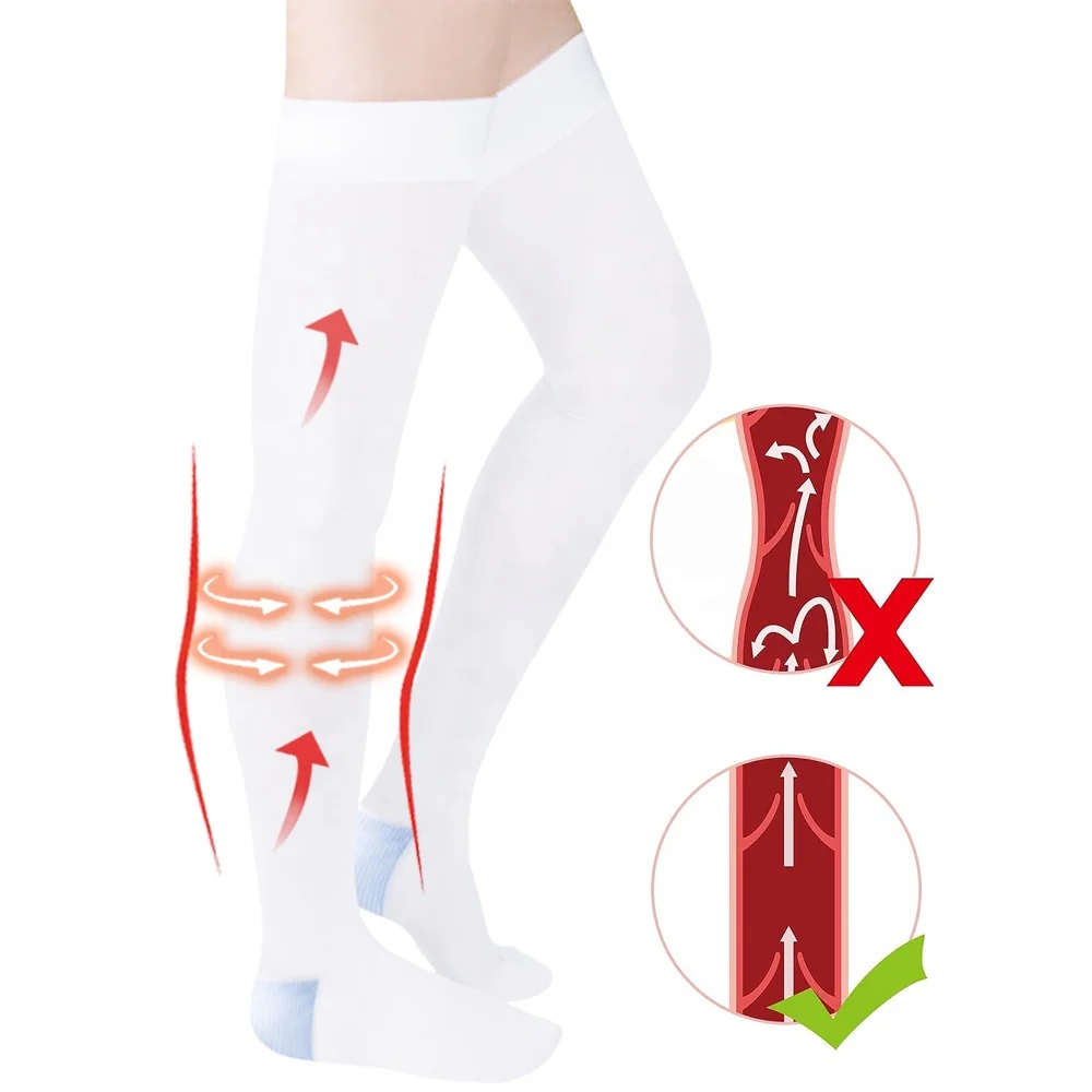 Wholesale 13-18mmHg Compression Anti-embolism Stocking Elastic Nylon Thigh High Socks White Color