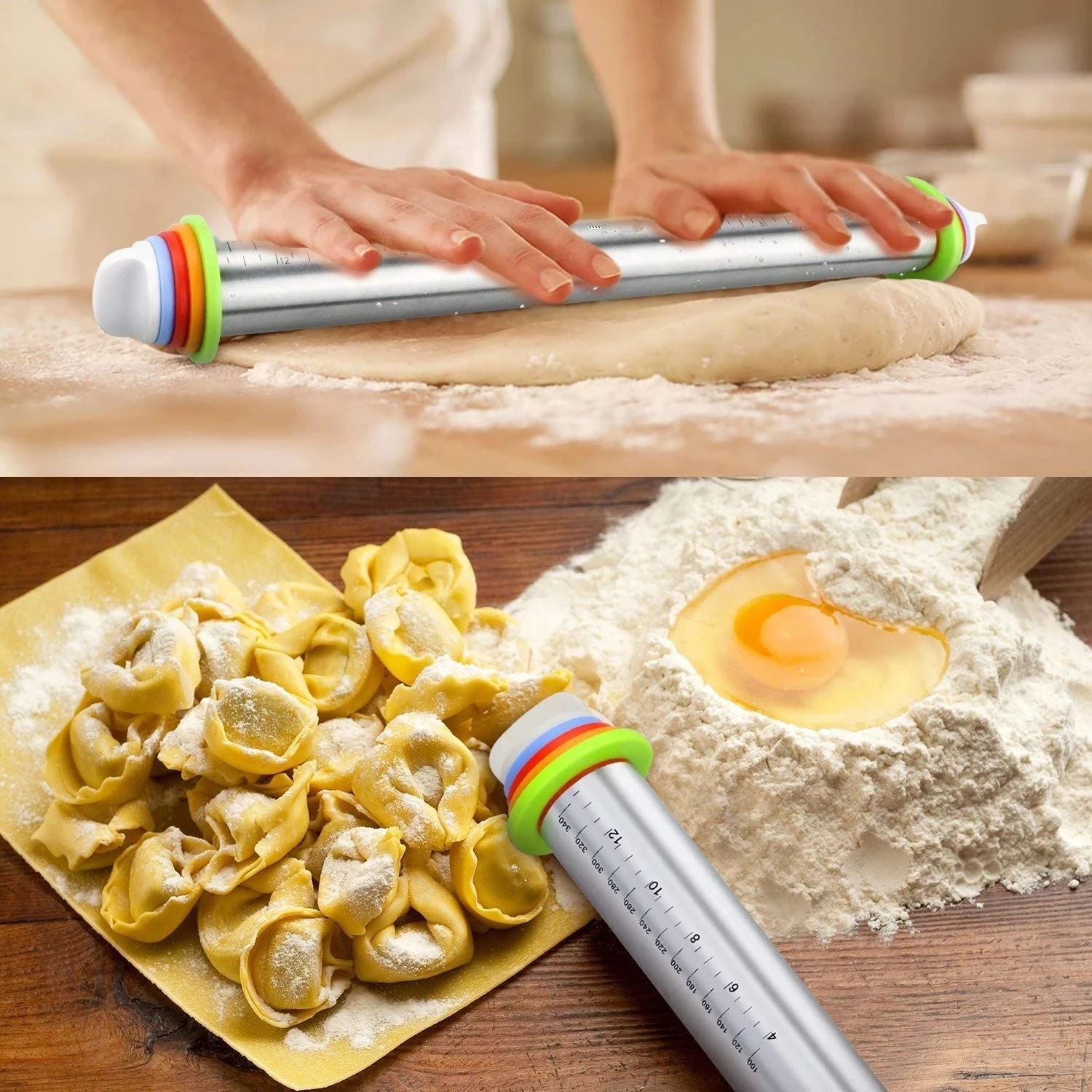 Amazon Hot Seller Private Label Kitchen Accessories 17 Inch Stainless Steel Adjustable Rolling Pin