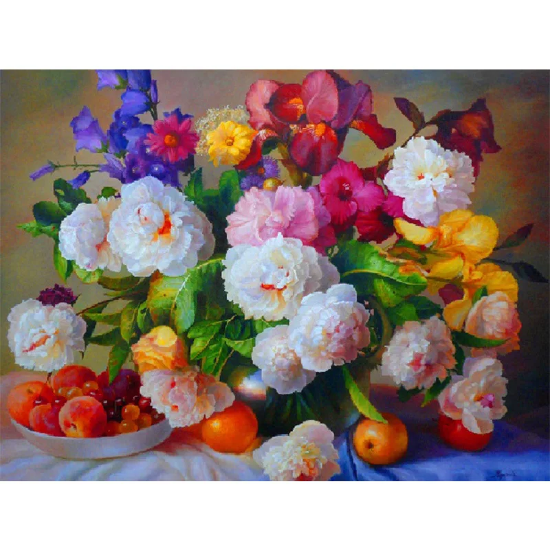 HUACAN 5D DIY Photo to custom Free Hand Diamond Painting Flower Peony And Fruit Craft Kit Mosaic For Home Decor