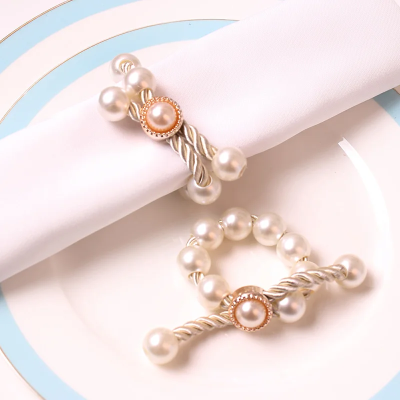 Anillos Para Servilletas Decoracion New DIY Handmade Beaded Napkin Rings Pearl Napkin Holders with Diamond