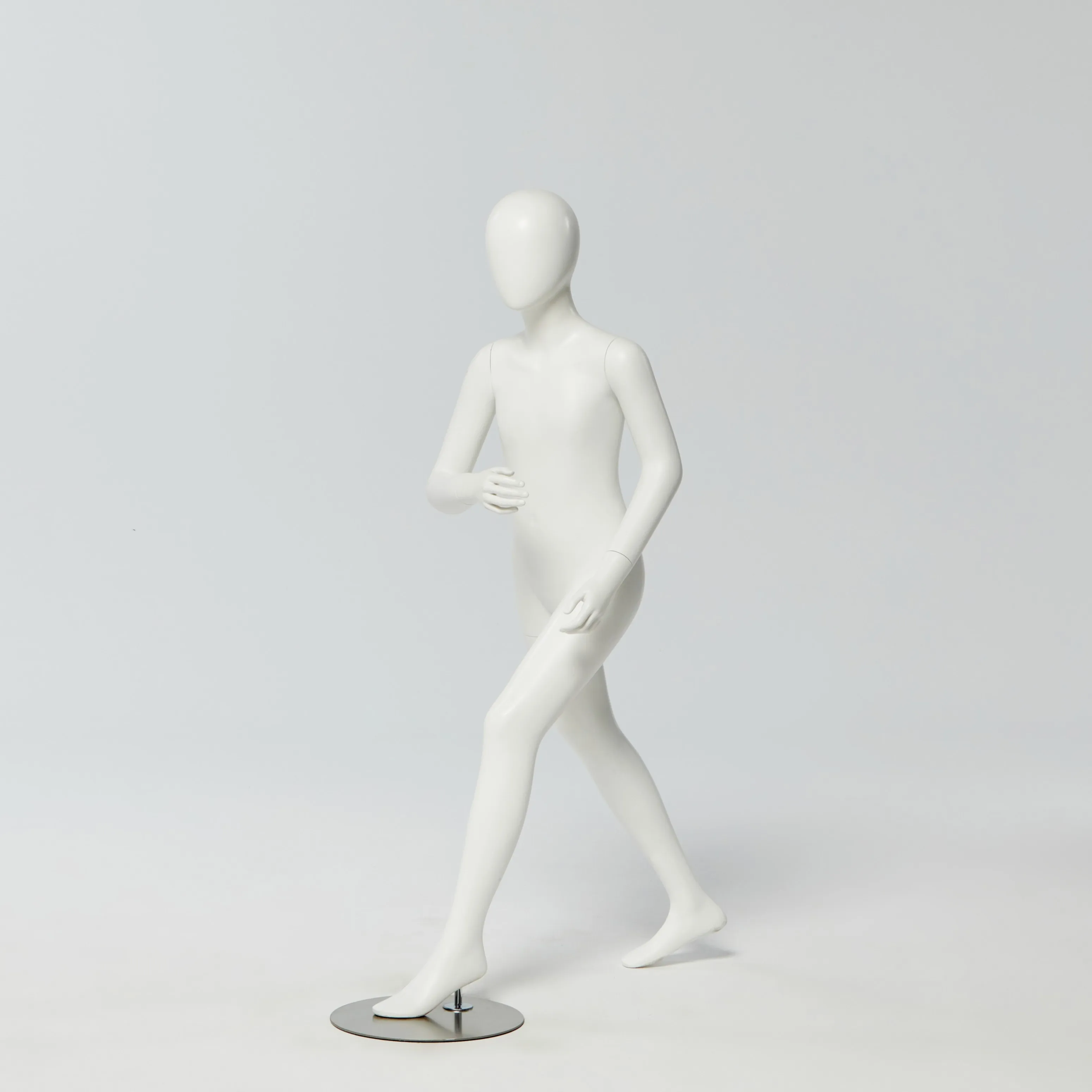 Fashion store Window Display Full Body  Egg face Matte White Kid running Mannequin