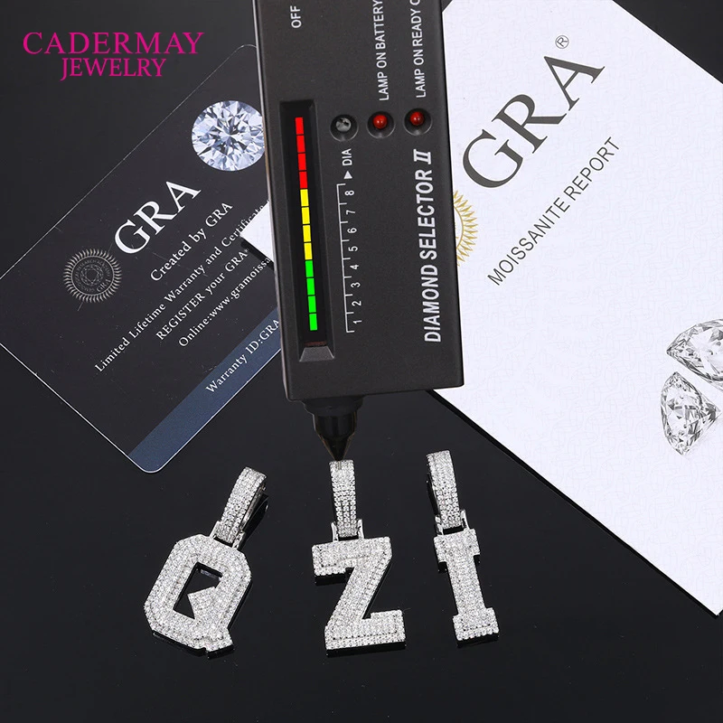 A to Z S925 Letter  Round  Moissanite D VVS  Ice Out Hiphop Pendant Pass Diamond Tester  Moissanite Pendant Necklace