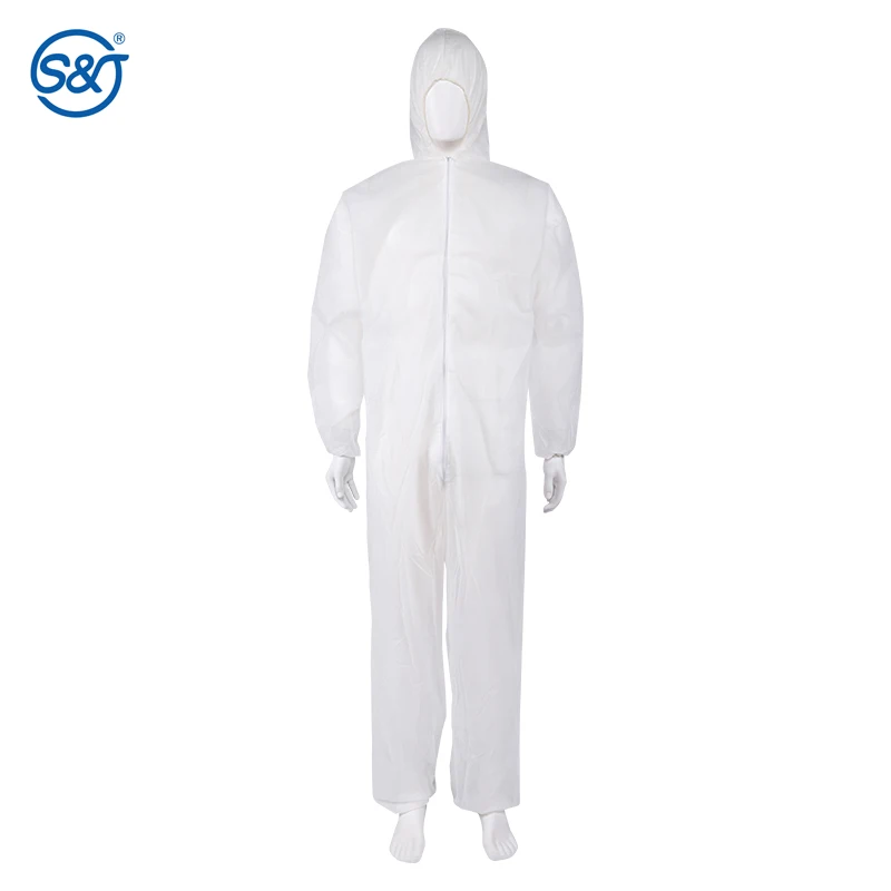 SJ Disposable Coveralls Protective Suit Disposable Dust-proof Clothing Paint Overalls with Elastic Cuffs Hood Zip Front Opening