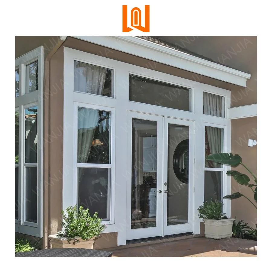 WANJIA Coastal Countries Corrosion Resistant Custom UPVC Doors PVC Glass Door Vinyl Casement French Doors