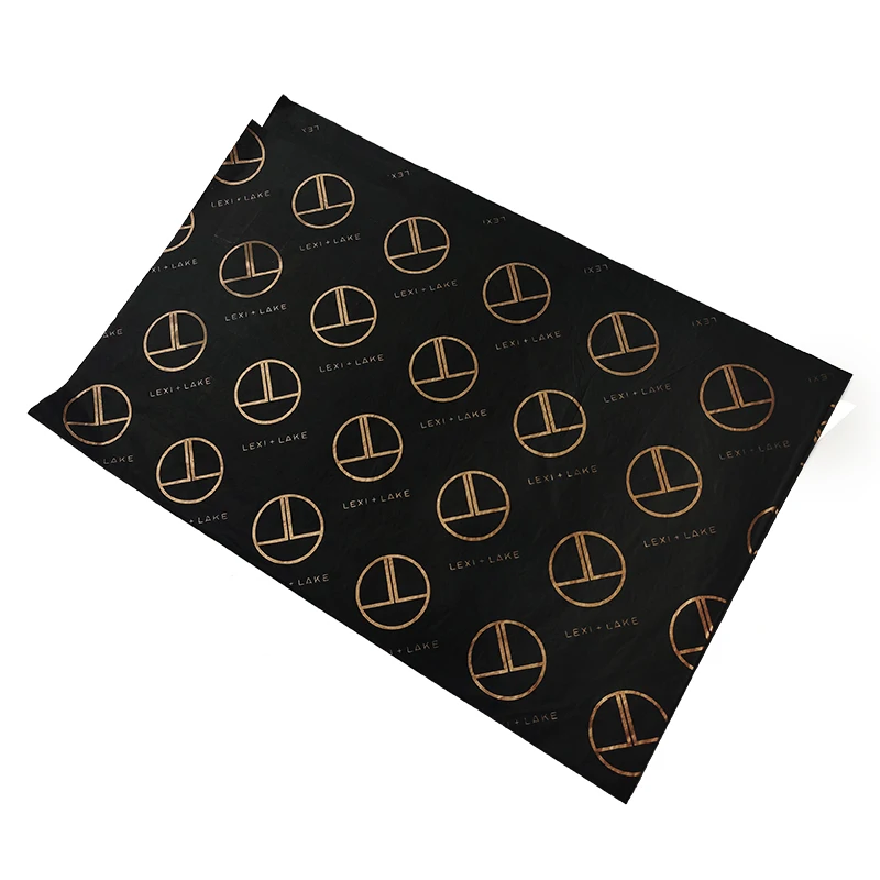 Gold Logo Printed 17gsm 18gsm Thickness Soft Black Silk Paper / Cotton Paper For Garment Packaging