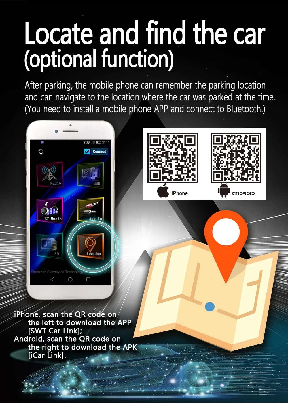 Car MP3 Player with  Stereo Autoradio 1 Din In Receiver BT/ USB/SD/AUX-IN/AM/FM Car Locato Fast Charging