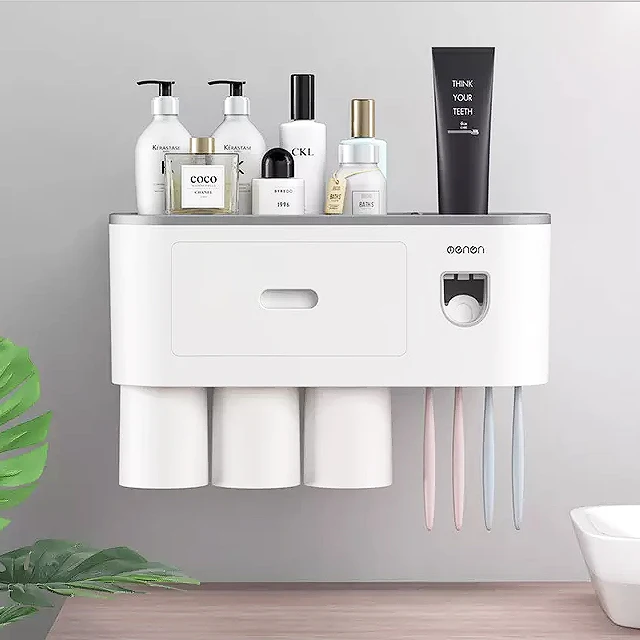 
Amazon Hot-sell Bathroom Electric Toothbrush Sanitizer UV Sterilizer Toothpaste Dispenser Toothbrush Holder 