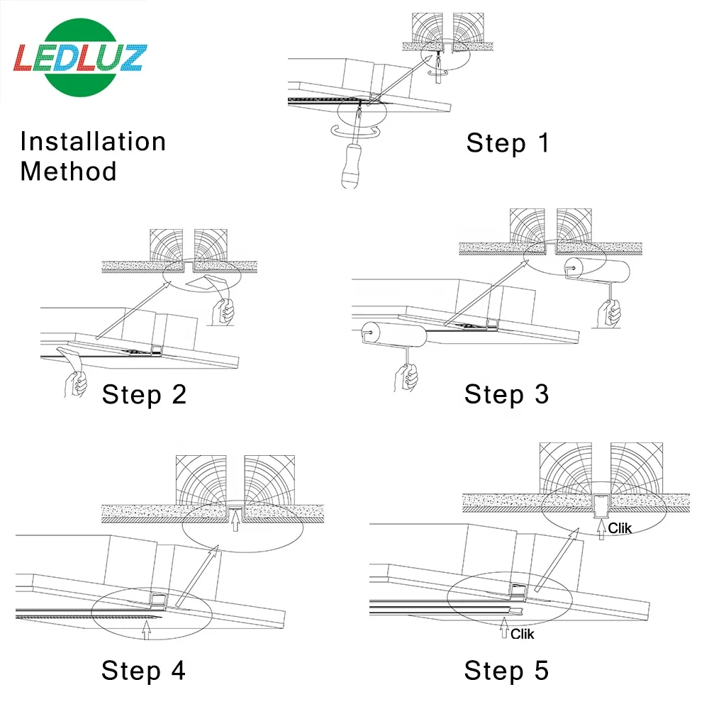 
Recessed Aluminium LED profile for drywall use, with holes on the flange 