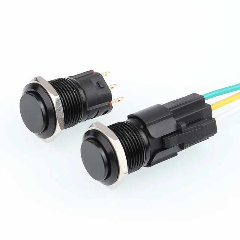 No LED, black button surface aluminum shell material, explosion-proof switch 16MM, waterproof metal button switch, self-locking