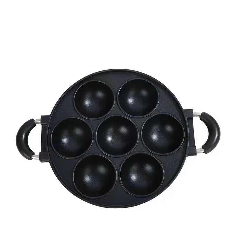 Wholesale Portable Grill Pan Coating 7holes Round Egg Cake Mock Metal Aluminum  Cookware Egg Burger Frying-Pan With Glass Lids