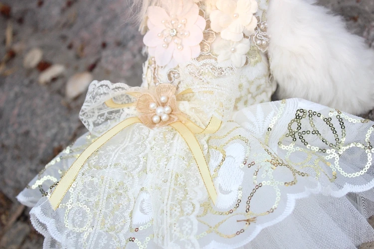 Delicacy luxury Pet Dog Cat Skirt Sequined embroidered lace Dress Clothes evening dress wedding