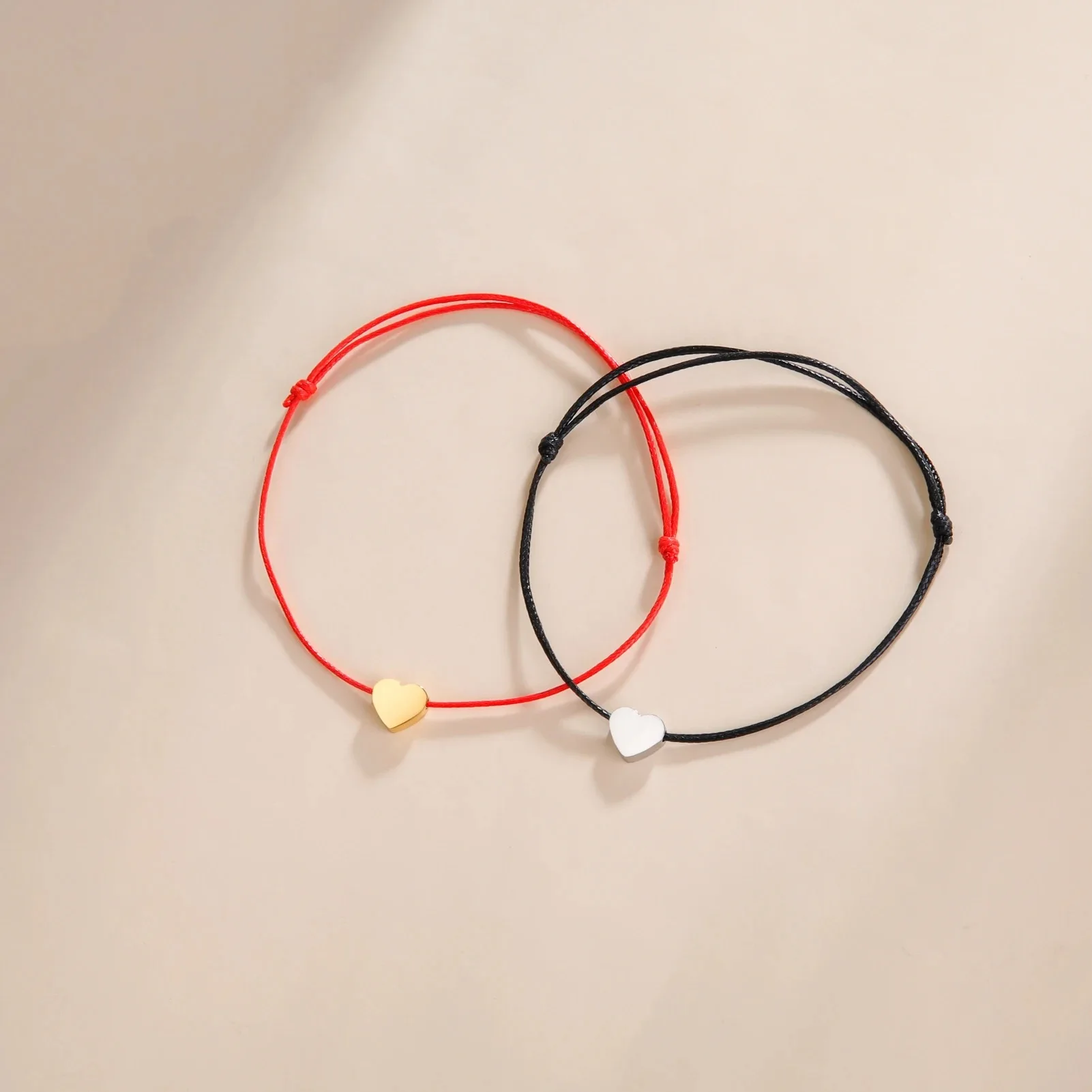 Ручной работы Регулируемый Красный Черный нитка очарование серебро 18K позолоченный браслет из нержавеющей стали сердце ювелирные изделия для женщин