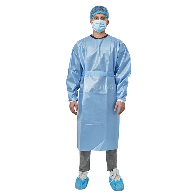 100 PACK Isolation Disposable Gowns Blue 40gsm Level 2 PP+PE Material - PPE Gowns Disposable for Dental, Medical Use