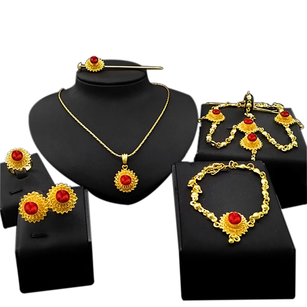 Ethiopian Gold African Necklaces Bracelets Jewellery Set