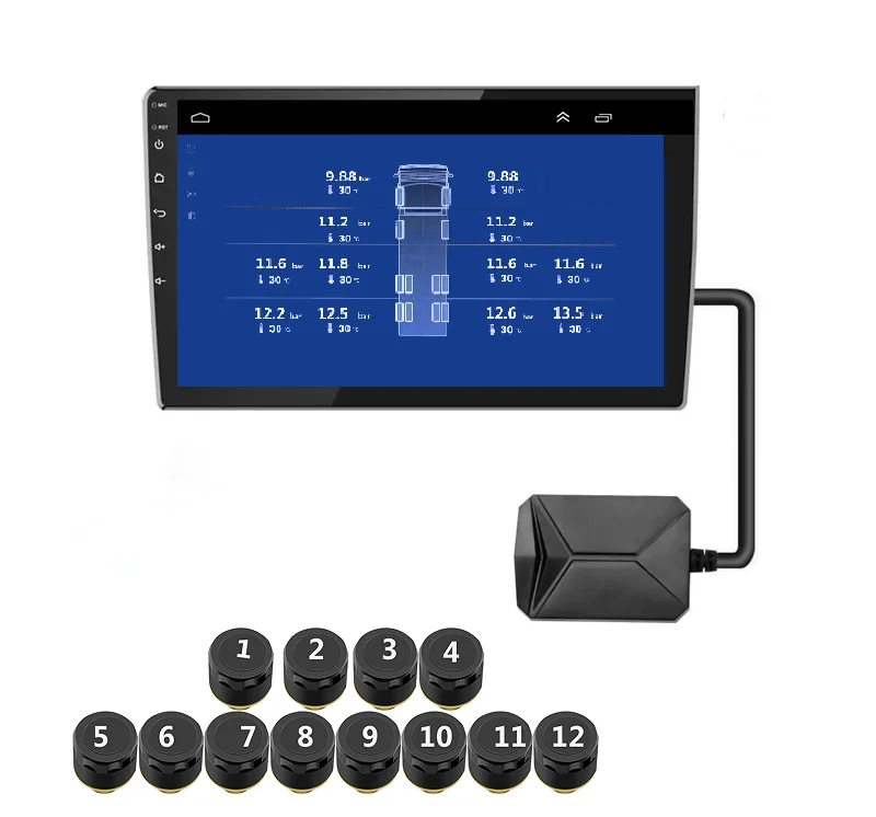 USB Android car 6 8 12 колес TPMS для автомобиля Радио DVD плеер система контроля давления в шинах запасные шины внутренний внешний датчик