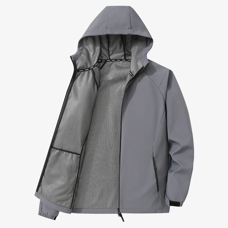 Fashion men windbreaker hoodie jacket coat with zipper custom logo polyester windbreaker jacket