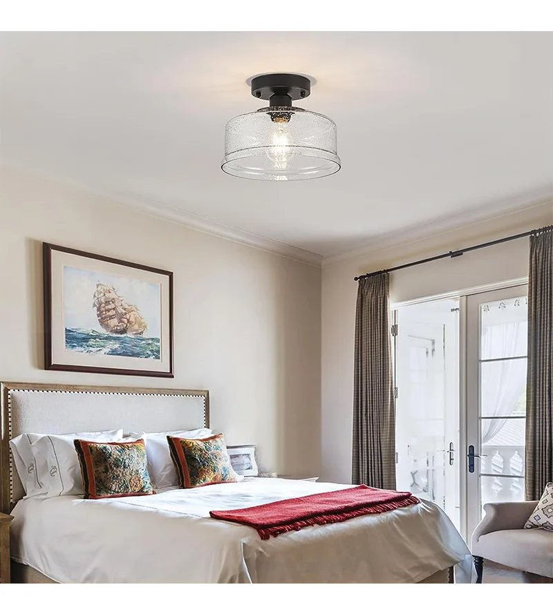 Simple Classic Room Aisle Glass Speckled Decorative Lampshade Led Ceiling Lamp