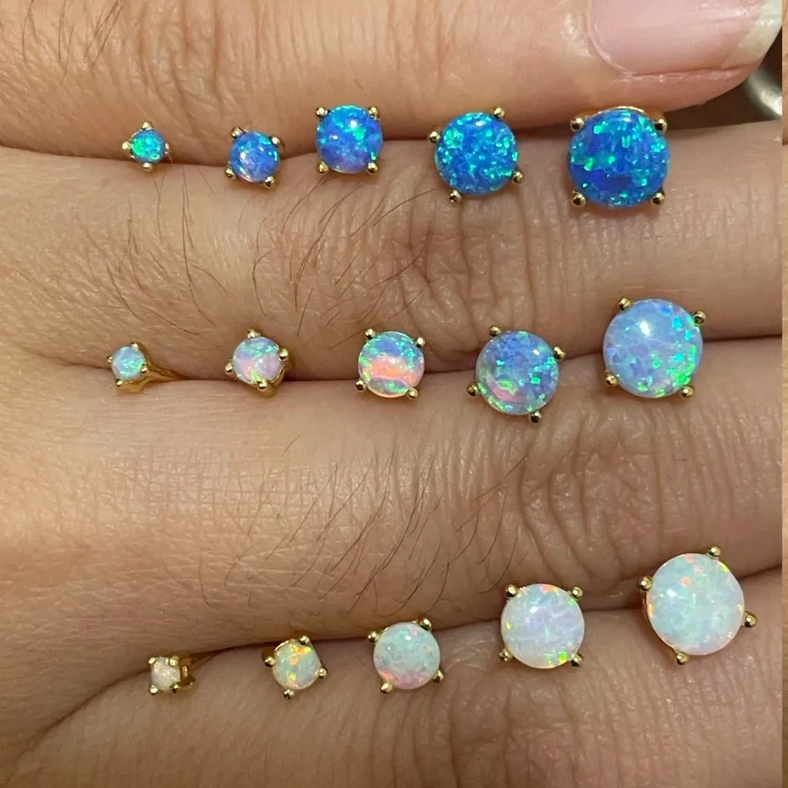 2/3/4mm Minimalist Round Opal Stud Earrings 925 Sterling Silver Jewellery