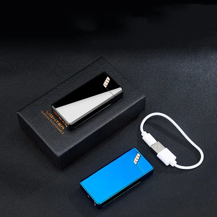 Touch Switch Electronic Lighter LED Windproof Rechargeable USB Double Arc Lighter